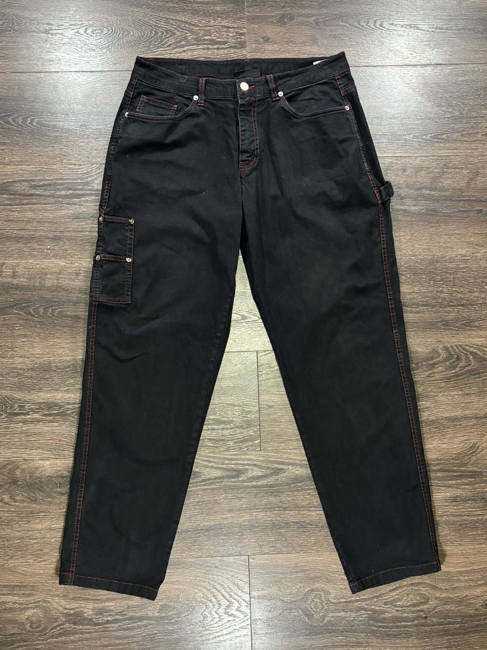 YoungLA Men's Black Jeans with Red Stitching Size 32L